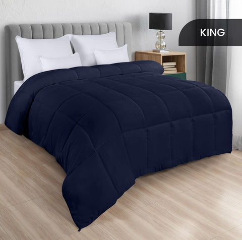 Utopia Bedding box stitching detail in navy, showing durable, structured comforter construction.