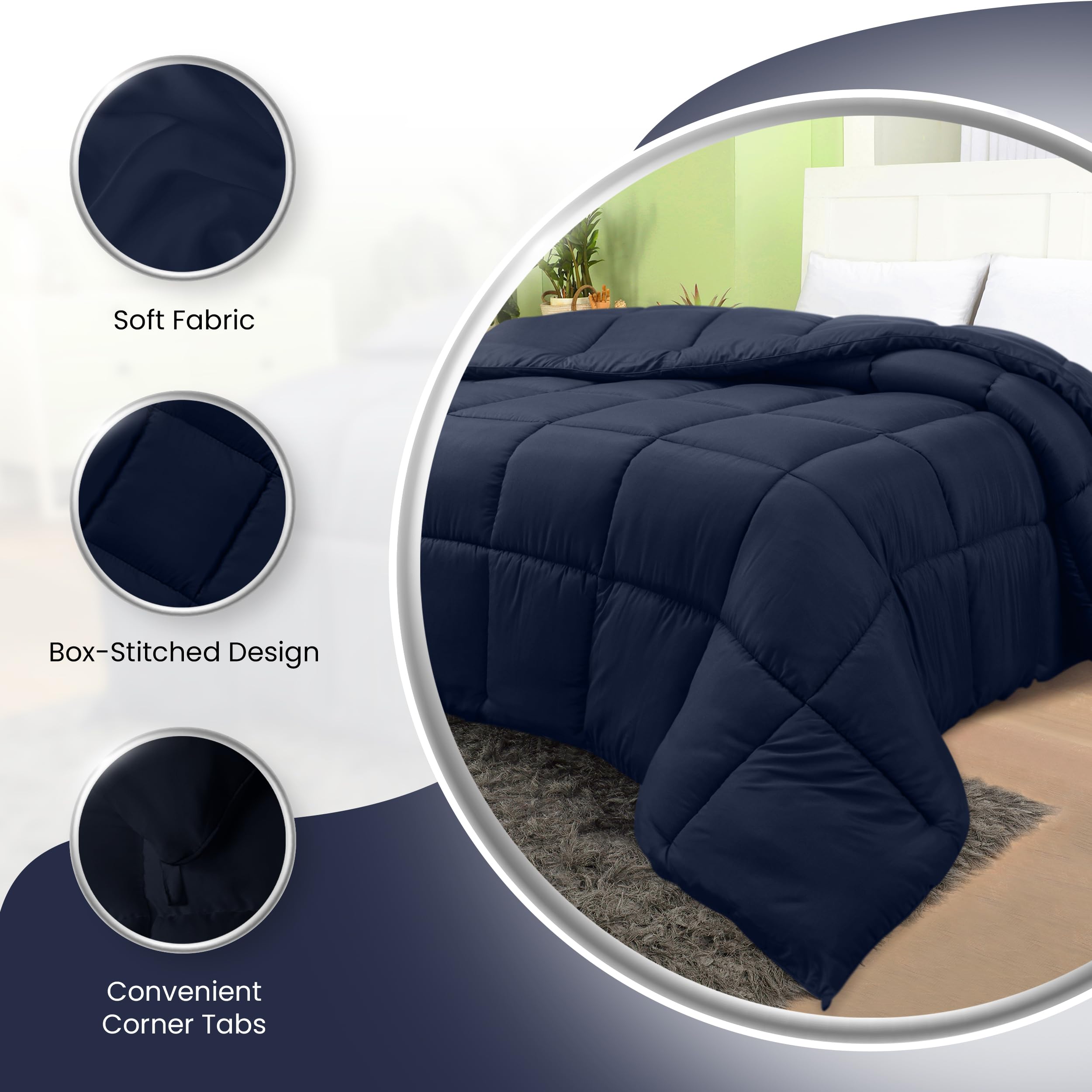 Utopia Bedding durable stitching on navy duvet insert, designed to prevent fill shifting.