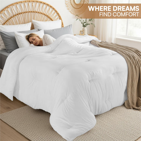 Machine-washable Utopia Bedding comforter keeps fibers soft after washing.
