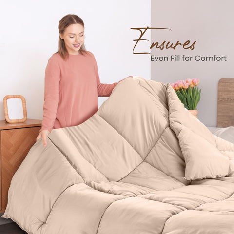 Utopia Bedding Queen Comforter – All-Season Duvet Insert with Box Stitching (Beige)