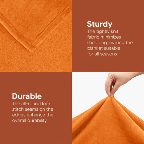 Cozy couch setup featuring Utopia Bedding burnt orange fleece blanket.