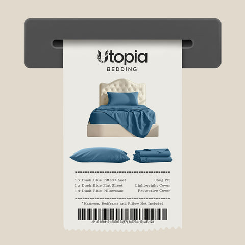 Utopia Bedding cozy twin bed setup with dusk blue sheets.