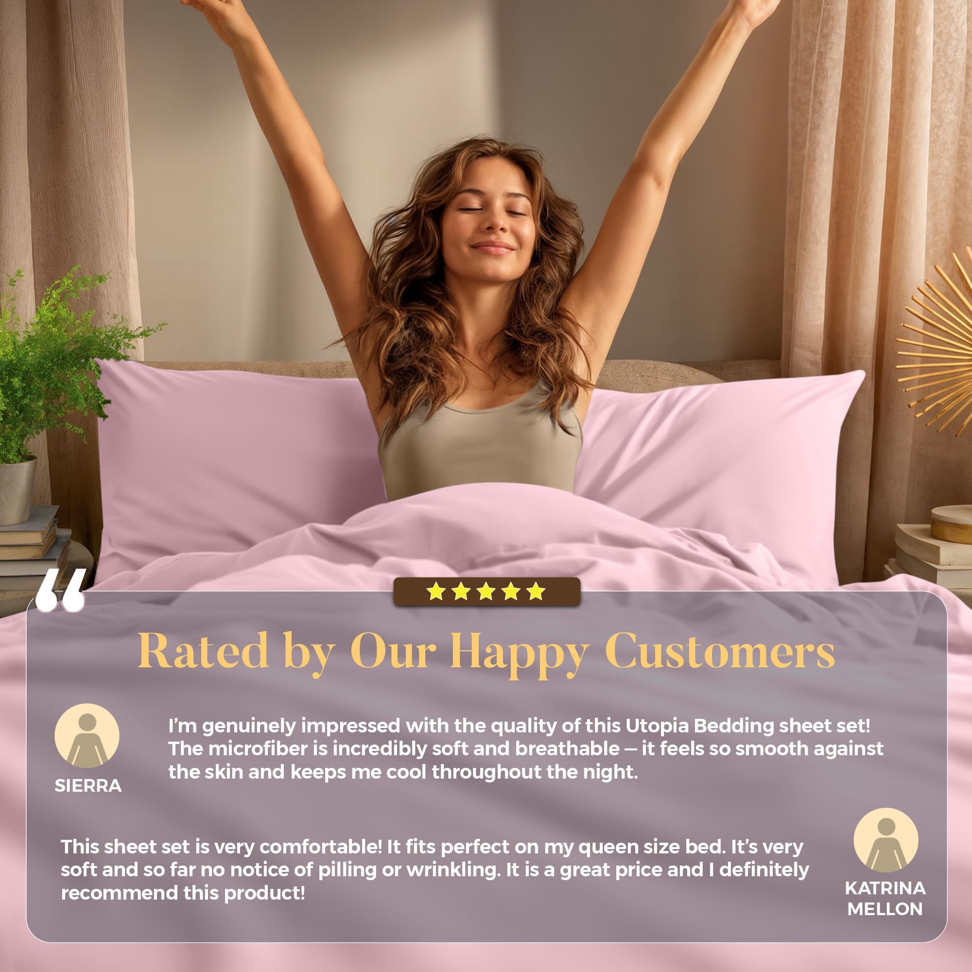 Utopia Bedding crystal pink ensemble enhances bedroom vibe with fresh, inviting look.