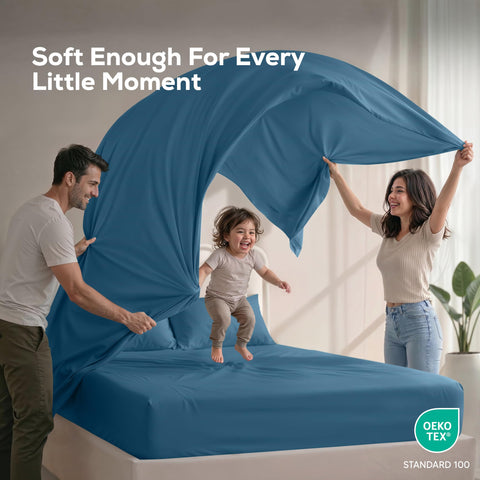 Utopia Bedding deep-pocket fitted sheet dusk blue fits full-size bed