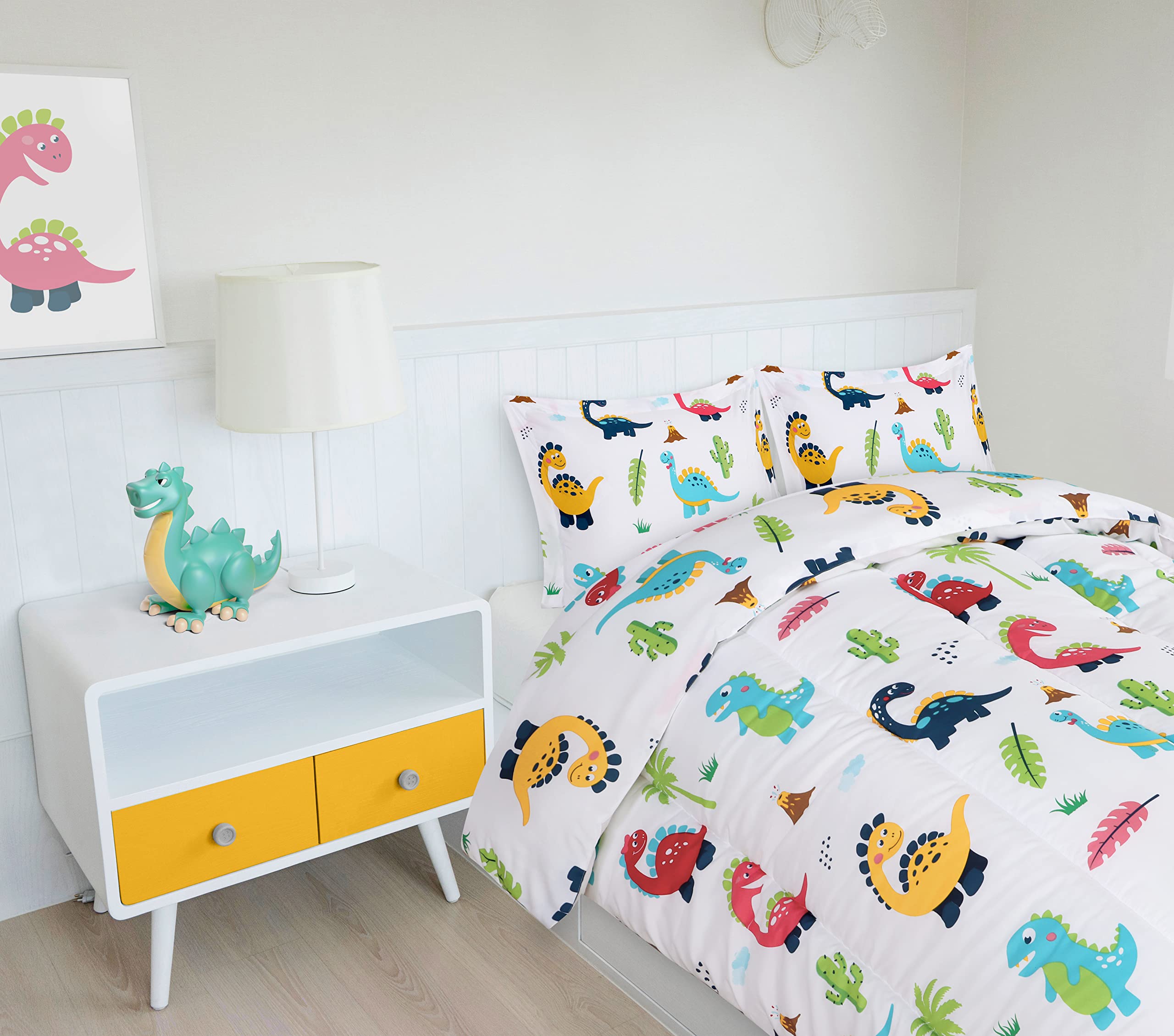 Utopia Bedding dinosaur print detail illustrates durable colors that resist fading.
