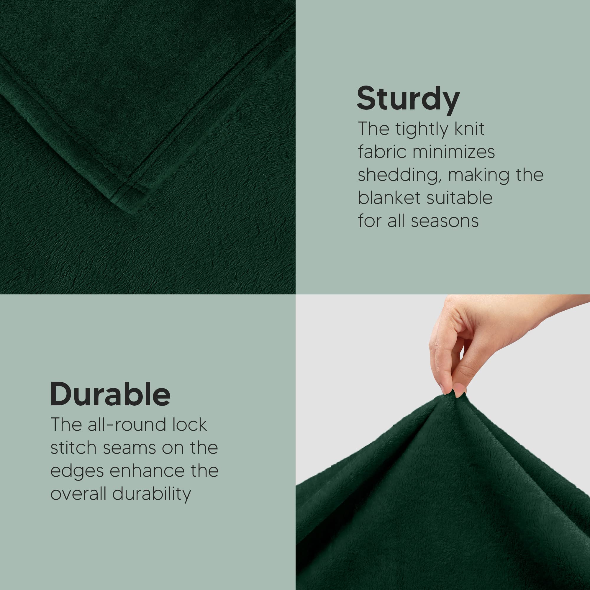 Utopia Bedding double-needle stitch blanket forest green reinforces longevity