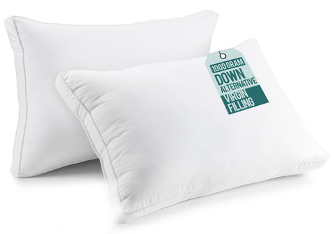 Utopia Bedding queen pillow set on bed with soft, supportive pillows for all-night comfort.