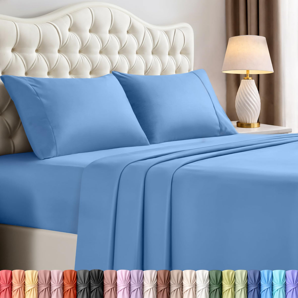 Utopia Bedding Dutch Blue king sheet set on bed with a secure fit