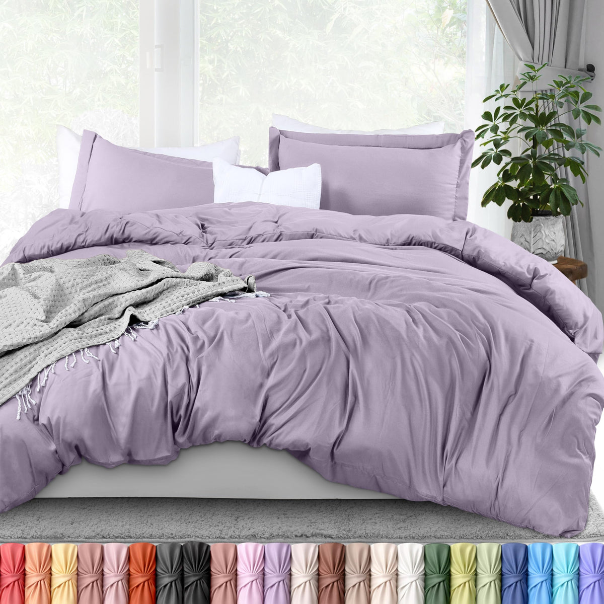 Utopia Bedding king lavender duvet cover on bed with soothing color