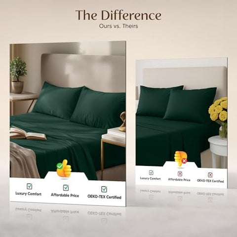 Utopia Bedding emerald green bed setup, modern color enhances diverse decor.