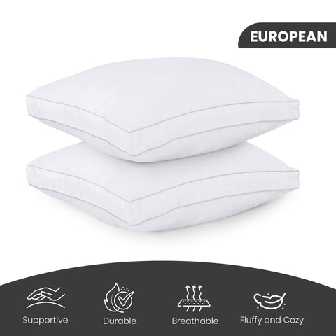 Utopia Bedding European pillow side view showing gusseted edge for added support.