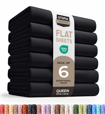 Utopia Bedding flat sheets six-pack in black, queen-size, easy care.