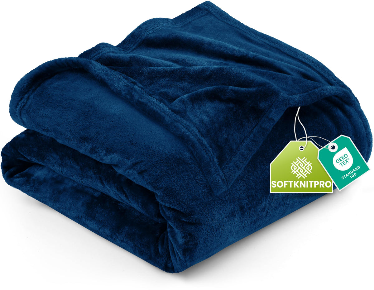 Utopia Bedding fleece blanket king navy folded, plush warmth for chilly nights