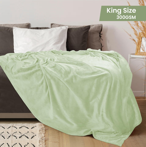 Close-up of Utopia Bedding fleece blanket fabric texture in sage green