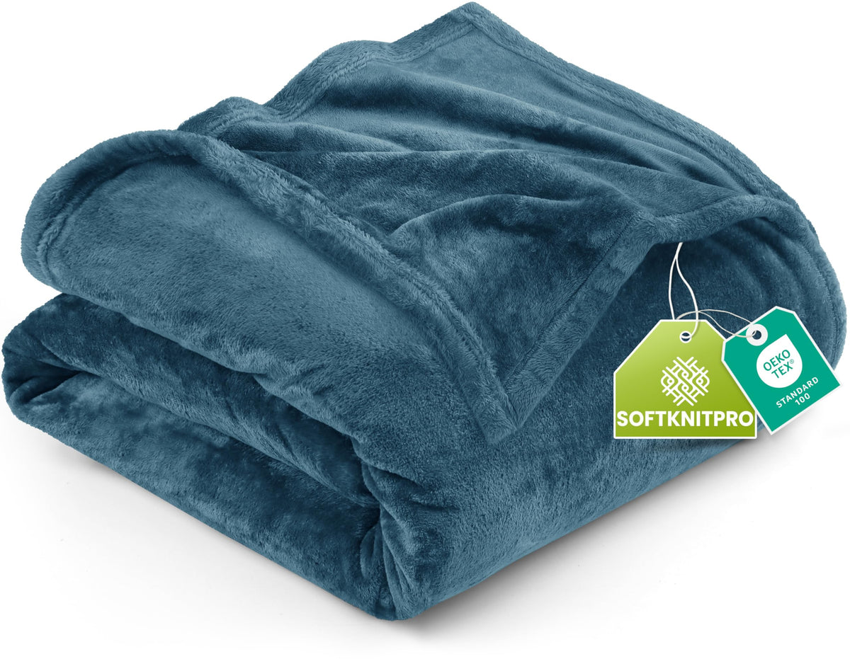 Utopia Bedding fleece blanket king size stone blue, front view, cozy warmth for chilly nights