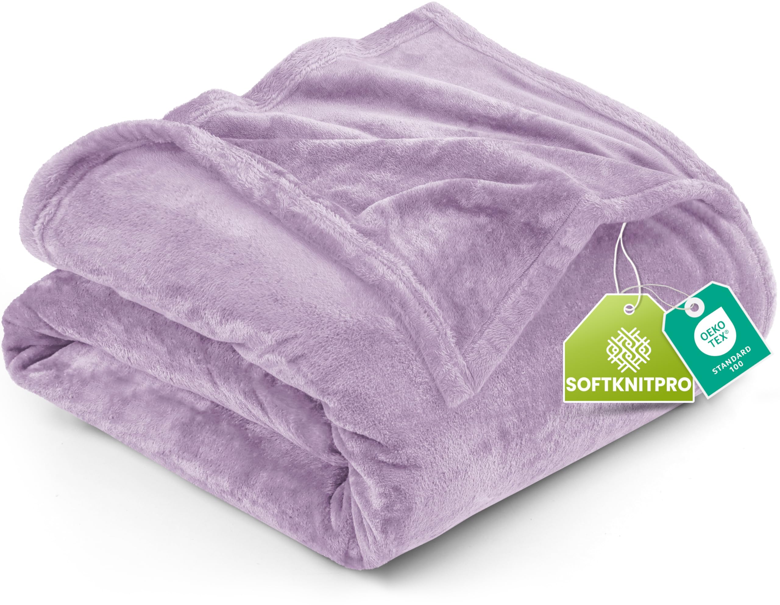 Utopia Bedding fleece blanket in lilac draped over a queen bed for cozy warmth.