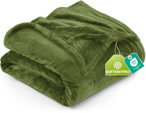 Utopia Bedding fleece blanket in olive front view for cozy bed warmth