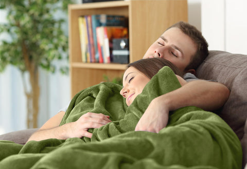 Utopia Bedding olive fleece blanket on bed setup for a cozy evenings