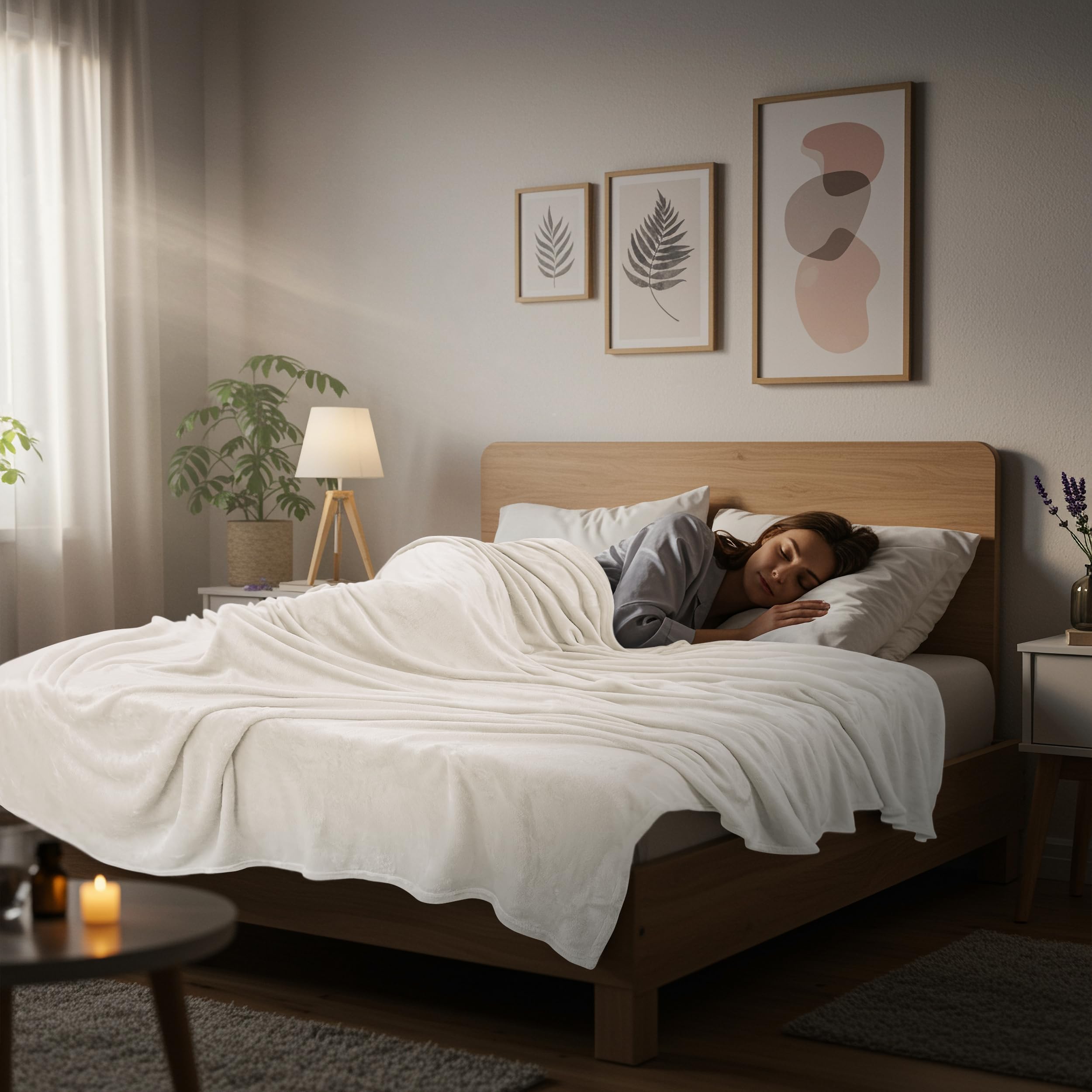 Utopia Bedding fleece blanket ivory folded neatly for easy storage.