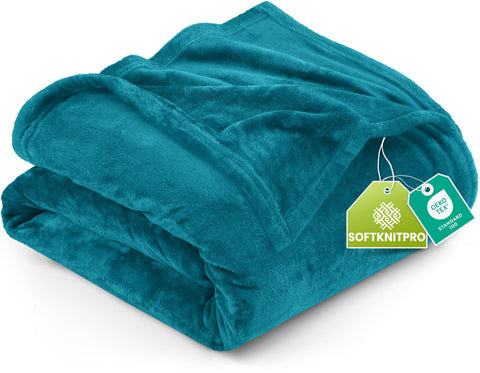 Utopia Bedding fleece blanket turquoise king size on bed offers plush, luxurious comfort