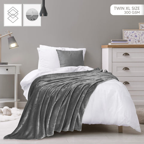 Utopia Bedding fleece blanket Twin XL grey on bed complements dorm decor