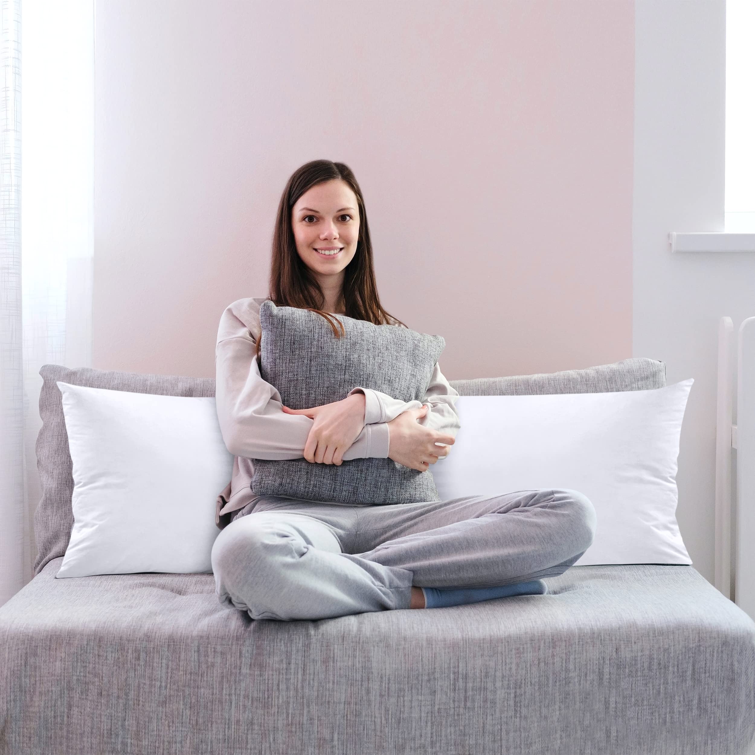 Utopia Bedding full body pillow durable design maintains shape over time.