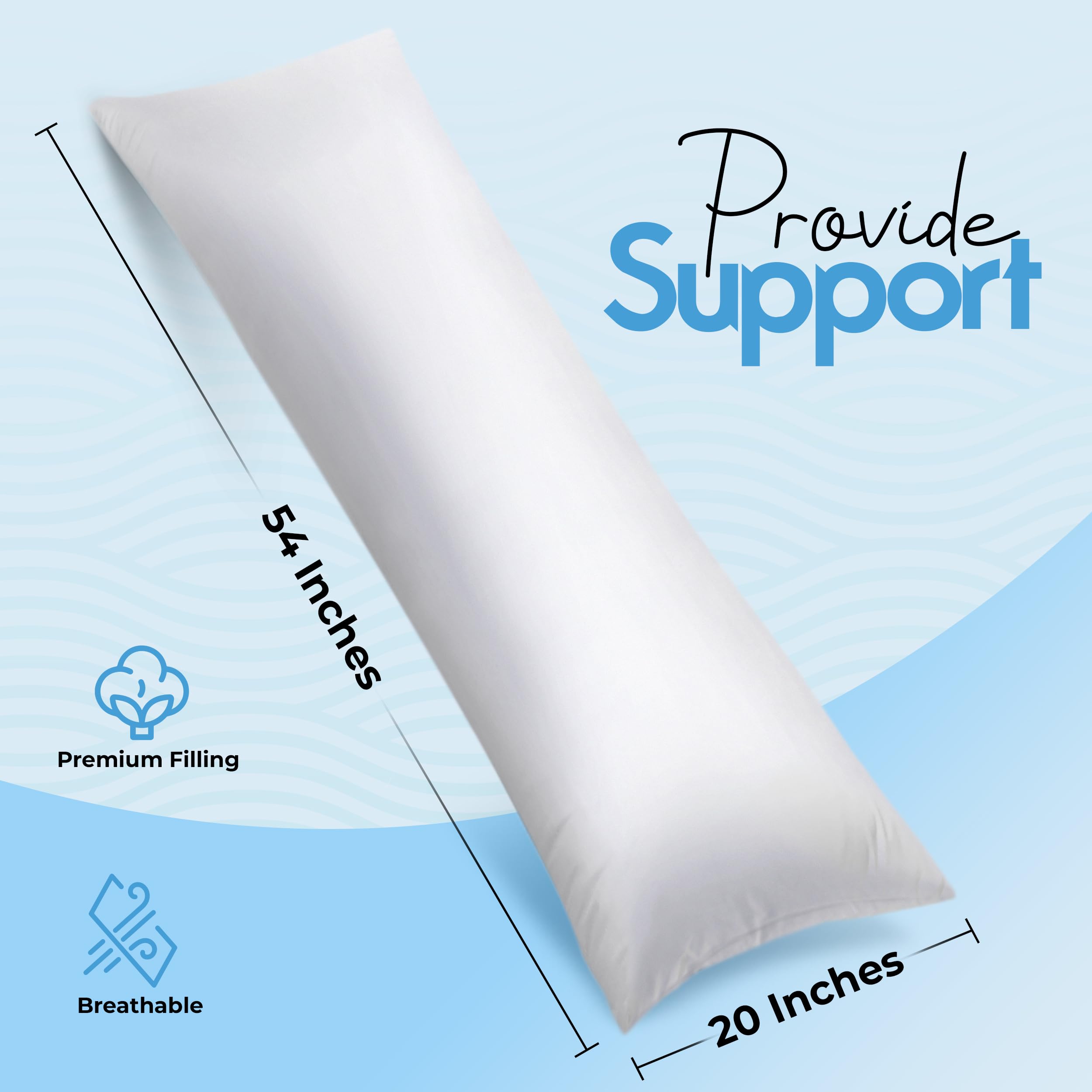 Utopia Bedding full body pillow supports side sleeping with contouring.