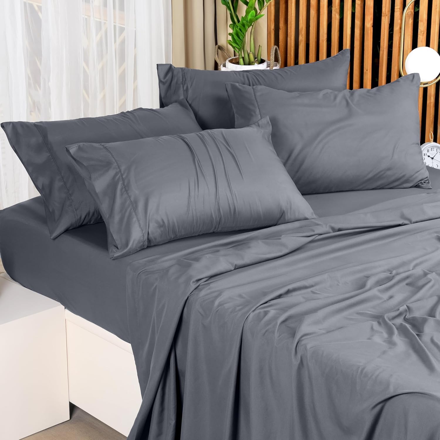 All-around elastic on the fitted sheet helps it stay in place.