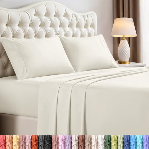 Utopia Bedding full sheet set fitted on bed for a snug, crisp look.