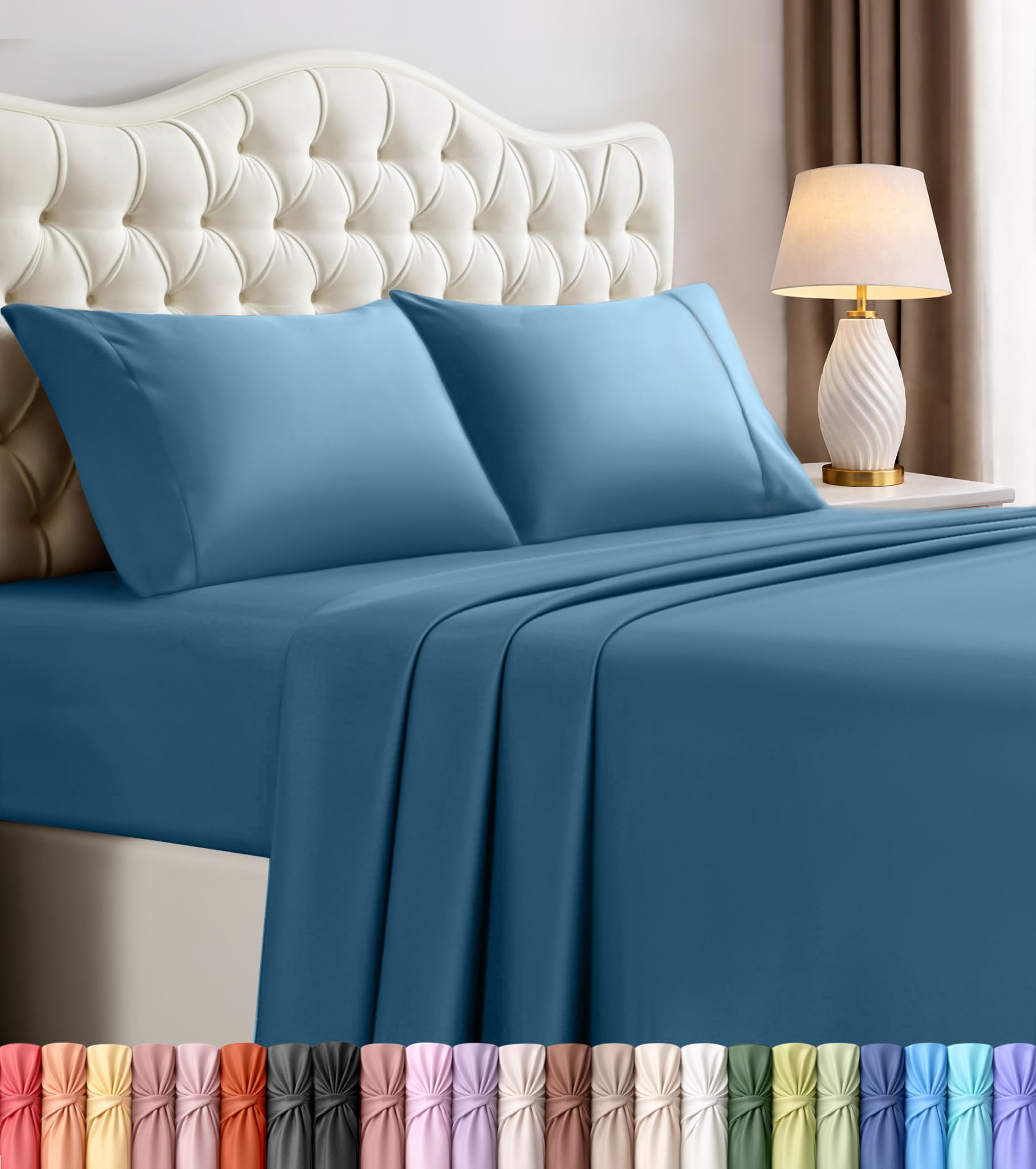 Utopia Bedding full sheet set flat sheet in dusk blue for cooling sleep comfort