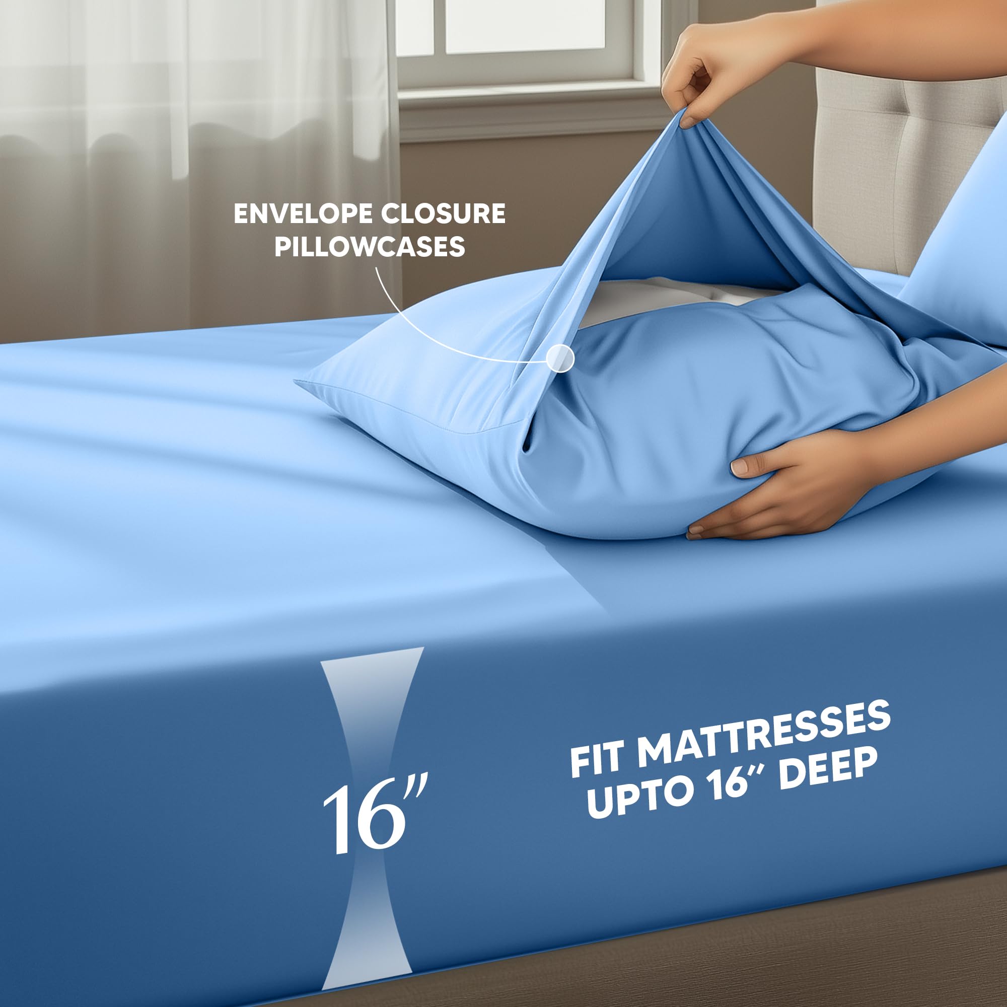 Utopia Bedding elastic-edge fitted sheet in Dutch Blue for a secure, wrinkle-free fit.