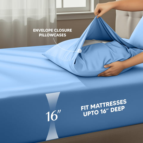Utopia Bedding elastic-edge fitted sheet in Dutch Blue for a secure, wrinkle-free fit.