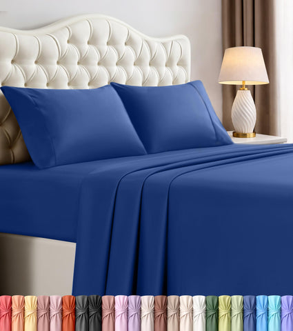Utopia Bedding full-size flat sheet in royal blue, silky and breathable.