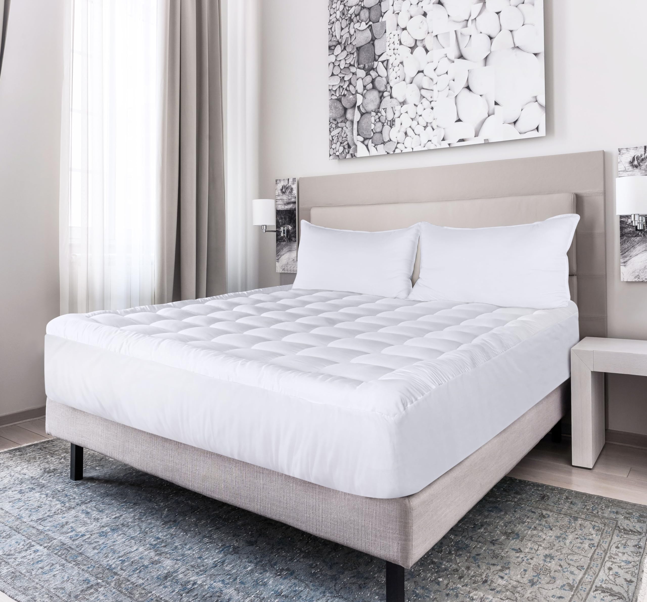 Utopia Bedding full-size pad edges stretch securely for a stable mattress fit