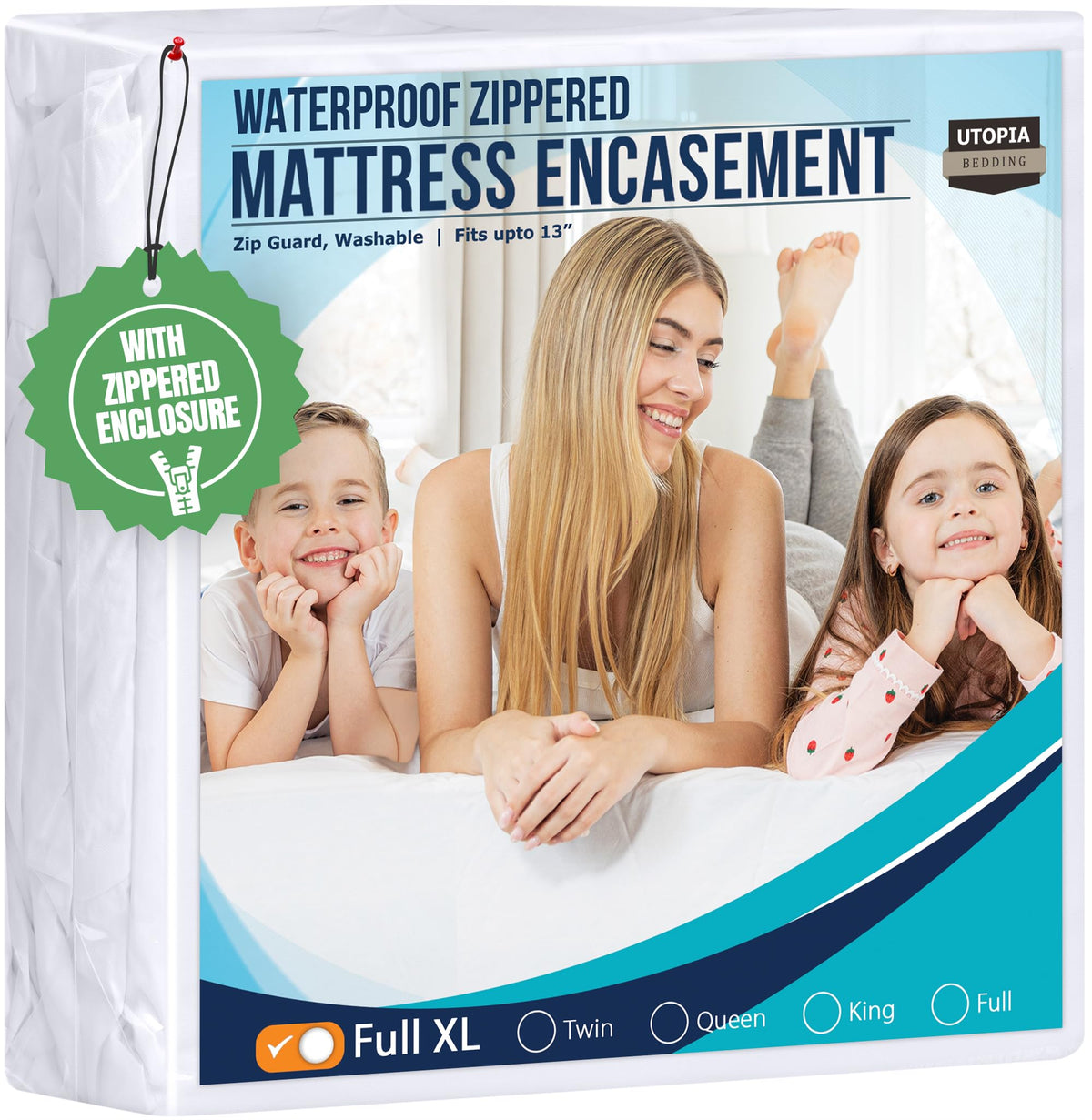Utopia Bedding full XL mattress protector front view showing snug, durable fit.