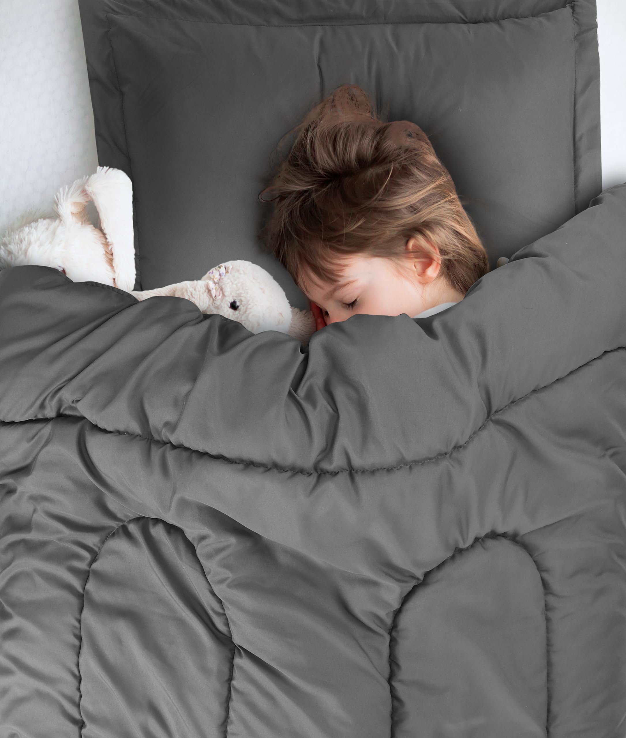 Kid-friendly grey theme from Utopia Bedding brings a tidy, refreshed room look