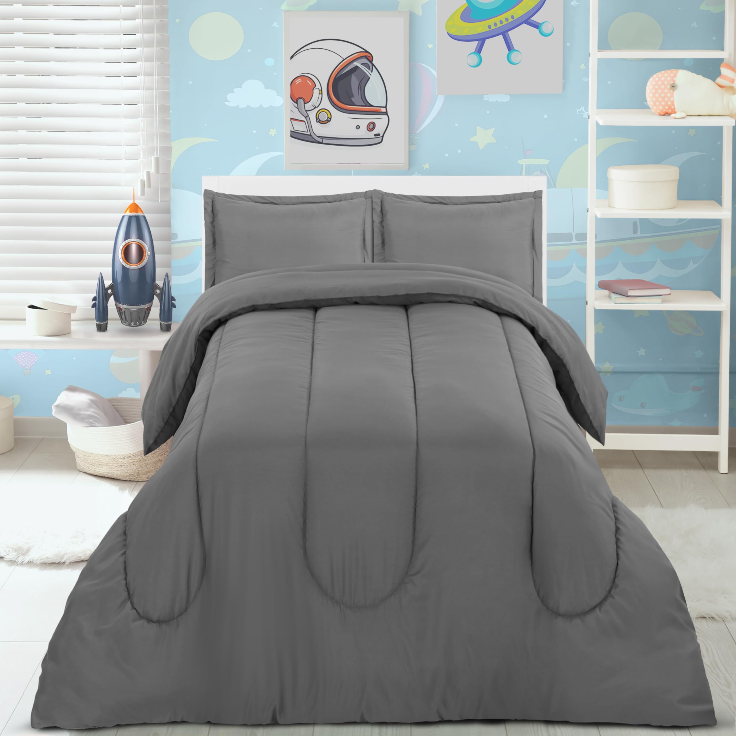 Soft, lightweight microfibre feel of the Utopia Bedding grey kids comforter