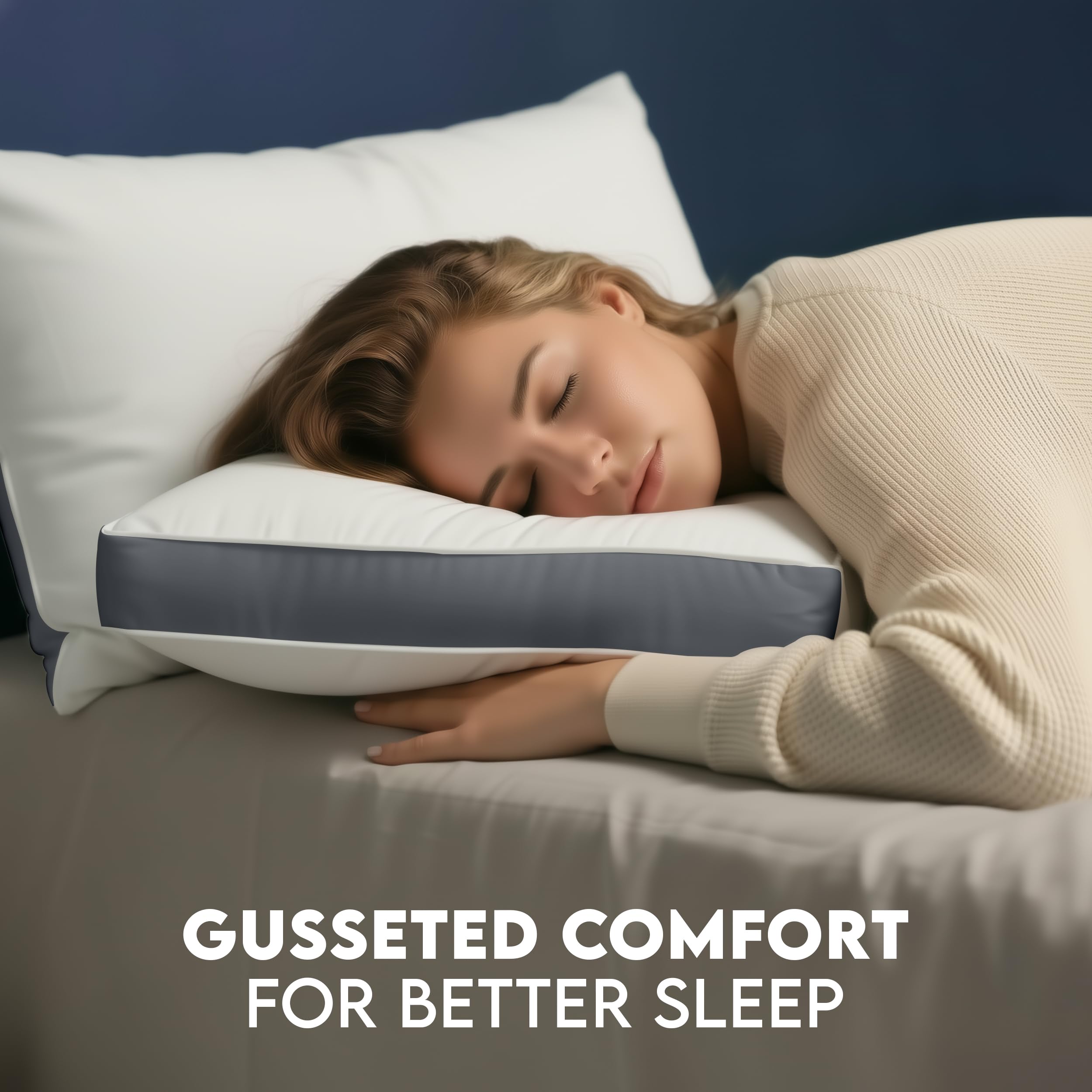 Hotel-quality pillow with white piping for a premium look