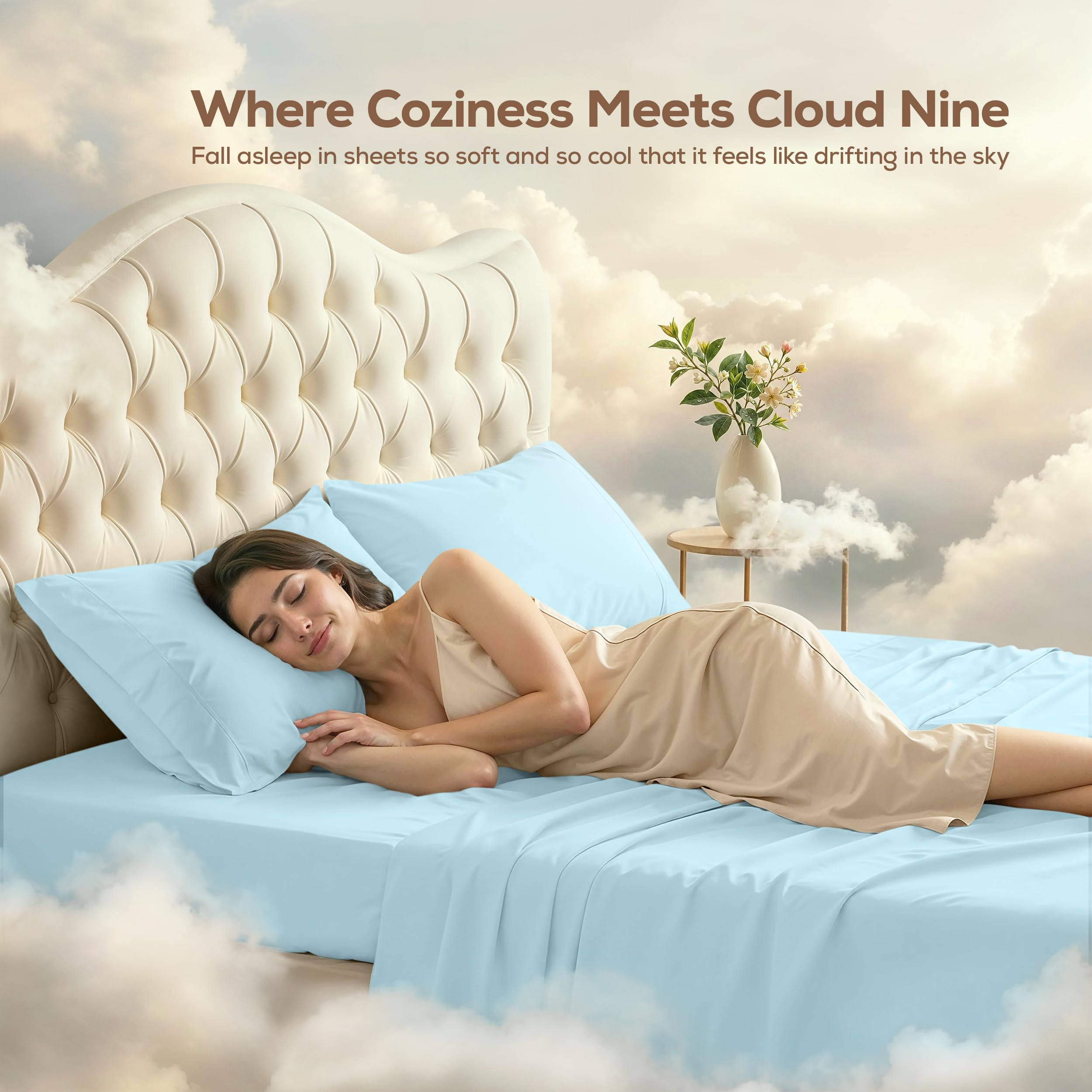 Utopia Bedding ice blue-tone sheets add a cooling, calming look