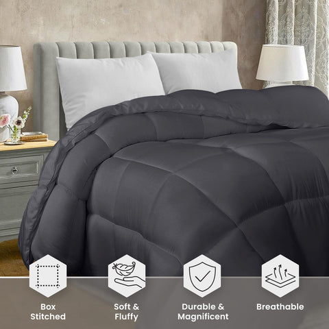Utopia Bedding king comforter fill is soft down-alternative for lightweight warmth.
