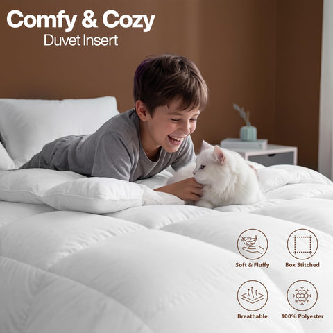 King size 90 x 102 insert laid on bed with crisp white quilting.