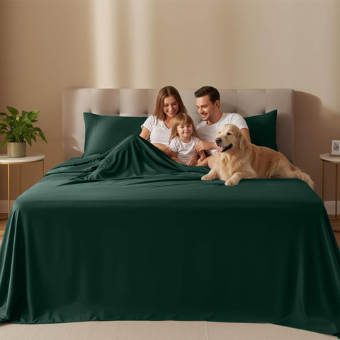 Utopia Bedding king fitted sheet in emerald green, deep-pocket elastic for secure fit.
