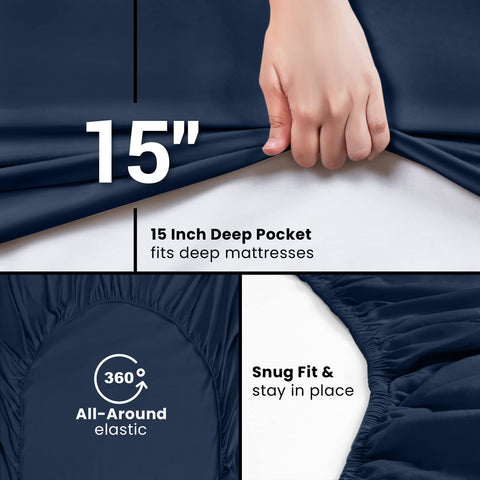 Utopia Bedding navy king fitted sheet offers durable, classic bedding look.