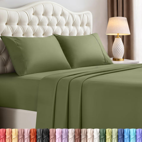 Utopia Bedding king flat sheet in olive color delivering smooth, breathable comfort