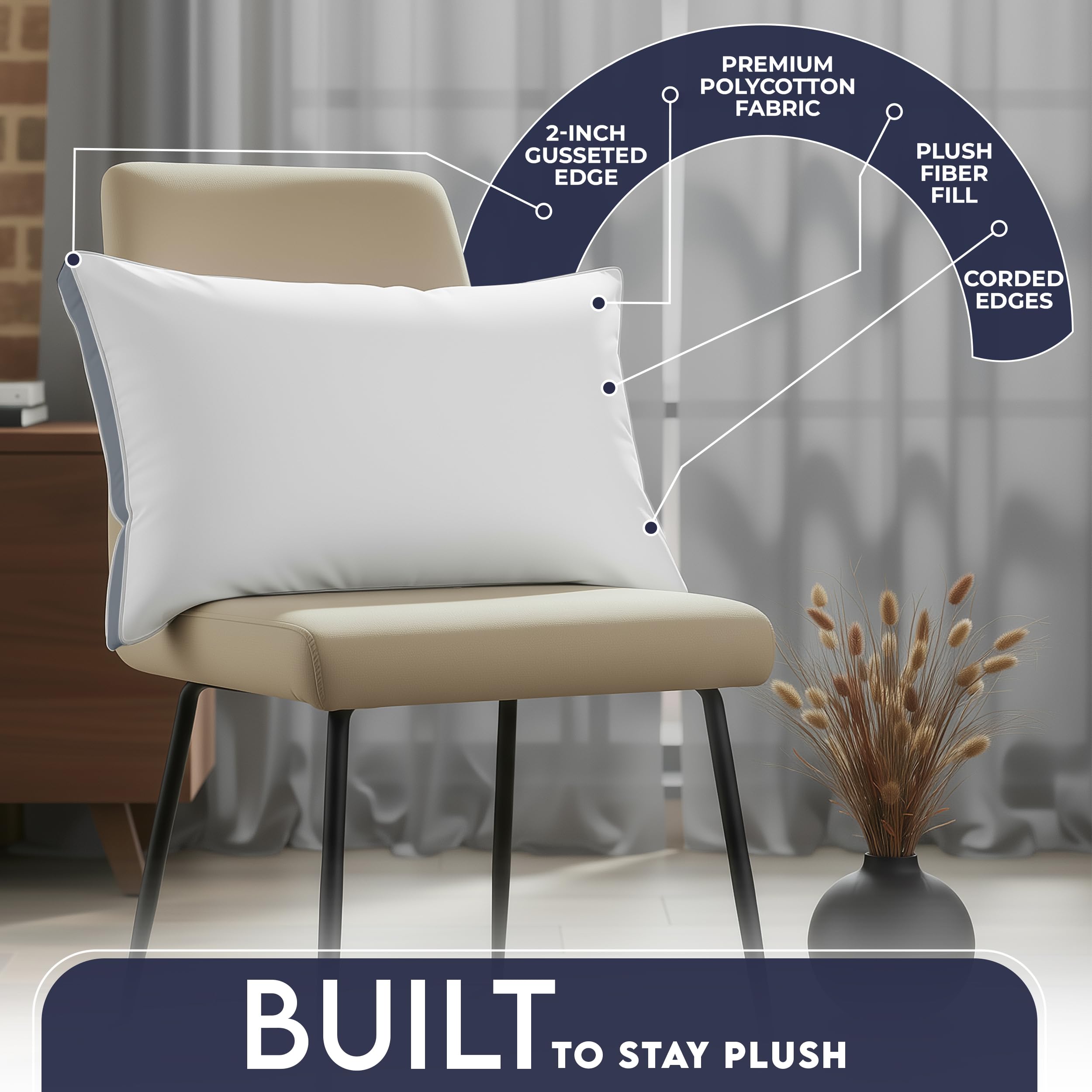 Gusseted-edge design keeps pillows fluffy with hotel-style durability