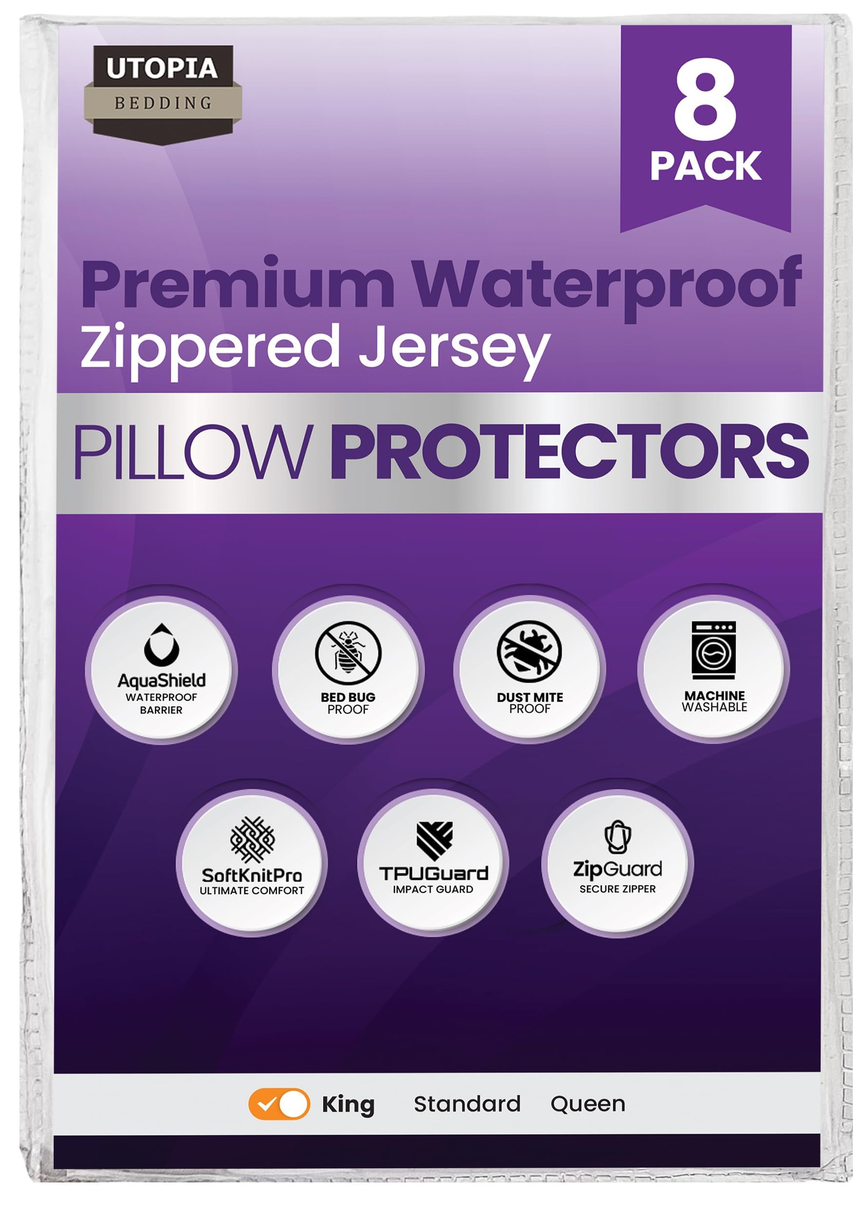 Utopia Bedding king pillow protector zipper closeup showing secure seal against moisture