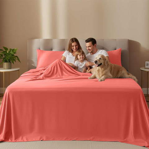 Utopia Bedding king-size fitted sheet coral, secure fit with deep pocket for any mattress