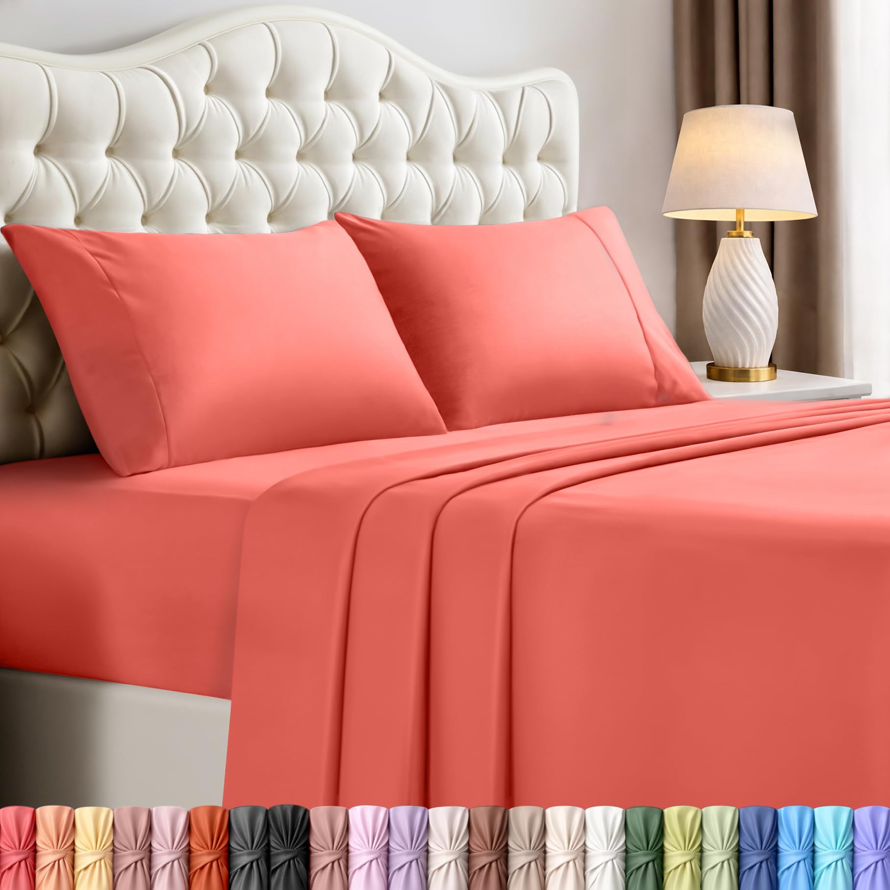 Utopia Bedding king-size flat sheet coral, silky microfiber feel for cool, restful nights