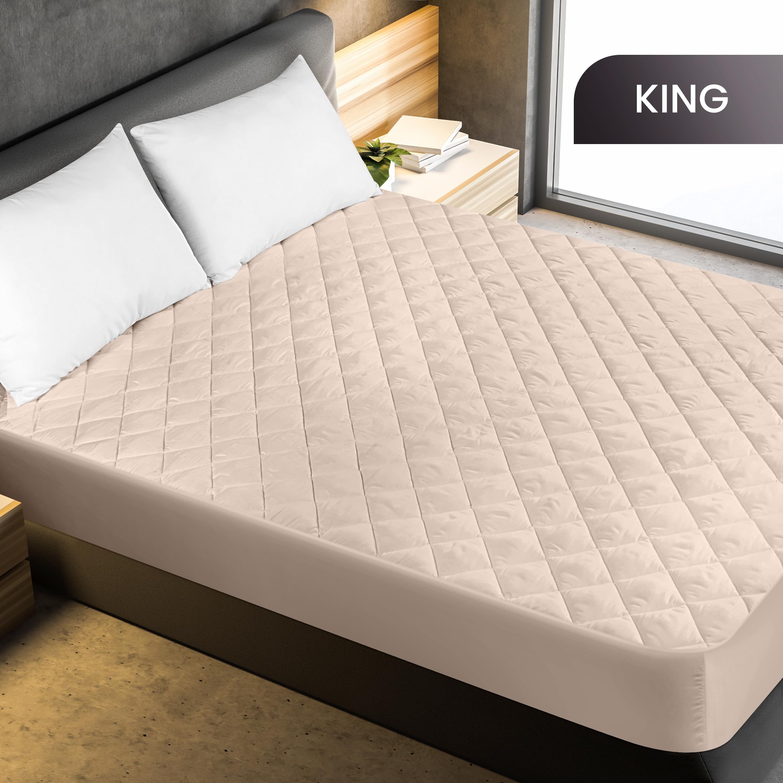 Utopia Bedding king-size mattress pad close-up highlights elastic edge for secure fit.