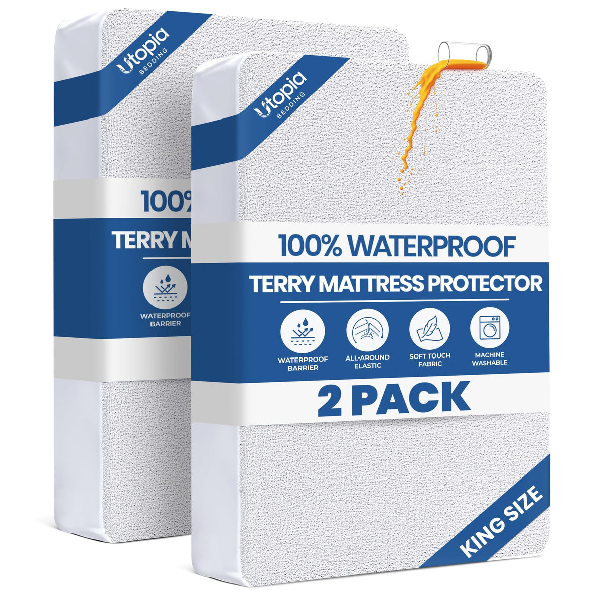 Utopia Bedding king-size mattress protector 2-pack, waterproof to guard against spills and accidents.